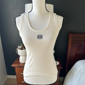 Loewe Cream Ribbed Logo Tank Top